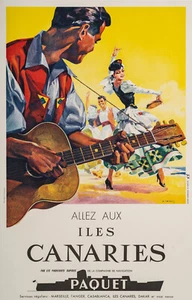 Affiche ancienne originale, îles Canaries, paquet navigation, doublure, flamenco 1950 - Photo 1/4