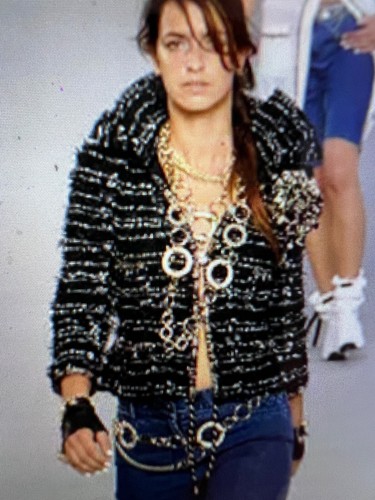 Chanel 06P VINTAGE GIACCA TWEED NERO BLU ORO FIOCCHI INTRECCIATI ORO CC FR42 40 $7K