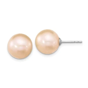 10-11mm 925 Silver 10-11mm Pink Round Freshwater Cultured Pearl Post Earrings - Picture 1 of 4