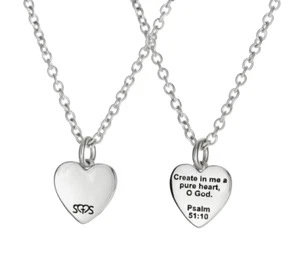 Women's Stainless Steel Pure Heart Necklace - Psalm 51:10 - Picture 1 of 4