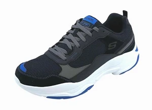 NEW MENS SKECHERS CITY SPORT AIR COOLED MEMORY FOAM NAVY BLACK LACE UP SNEAKERS - Picture 1 of 5