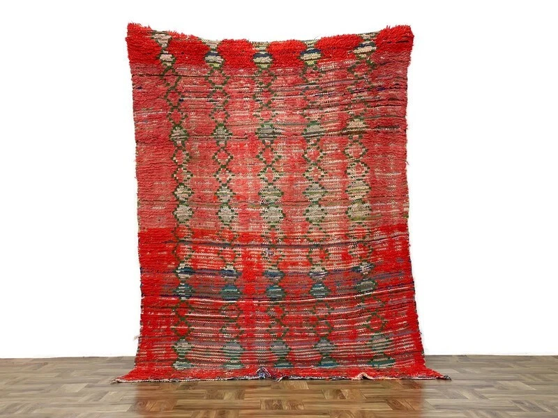 Red Nursery Custom Tribal Rug,Solid Moroccan Premium Unique Runner,Handmad 4x7ft - Image 1 of 4