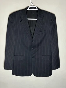 Blazer vintage Carlton Windsor Mills 40R 100% lana merino giacca gessata blu navy - Foto 1 di 9