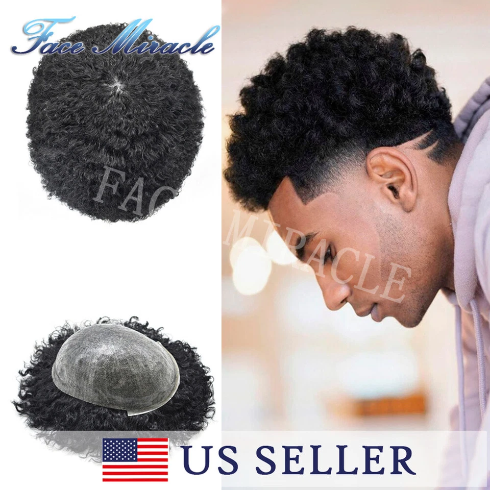 Peluca Afro Kinky Rizado Toupee para Hombres Negros Peluca Sistema de Cabello Humano Poli Completo Foto 1 de 4