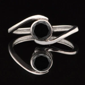 1,85 Karat Runden Form 100% Natürlich Jet Schwarz Diamant Ring Im 585er Weißgold - Bild 1 von 6