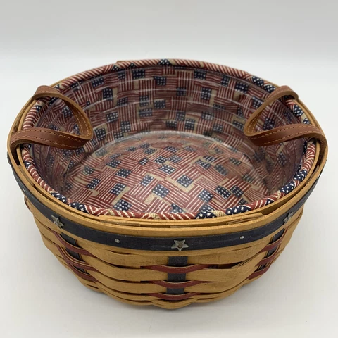 2004 Longaberger Basket Americana Leather Handles Flag Liner Combo 4th of July Cover