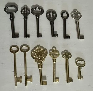 12PCS Vintage Skeleton Keys Hollow Barrel Antique Cabinet Clock Drawer Key - Picture 1 of 12