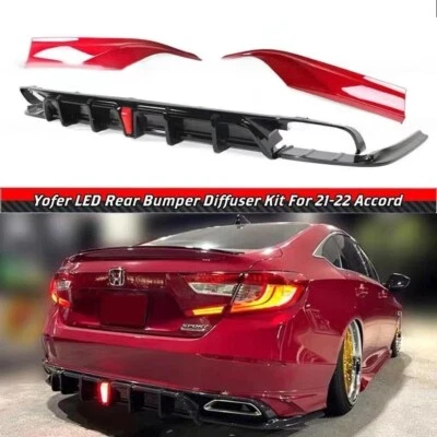 FOR 2018-22 ACCORD YOFER V2 LED REAR DIFFUSER+ SAN MARINO RED CORNER APRON SPAT - Image 1 of 4