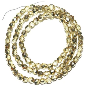CZ292 Light Gold Metallic 4mm Fire-Polished Faceted Round Czech Glass Beads 16" - Picture 1 of 1