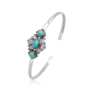 Blue Arizona turquoise Boho cuff bracelet 925 Sterling Silver bracelet Sale - Picture 1 of 6