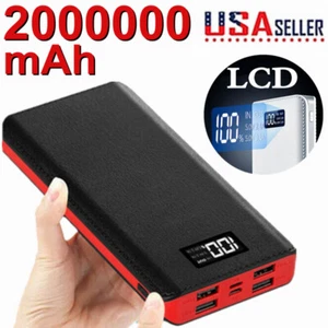 2000000mAh Portable Power Bank LCD LED 4 USB Battery Charger For Mobile Phone - Picture 1 of 14