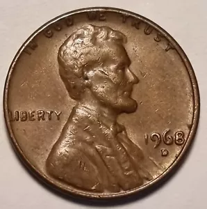 1968 US One Cent, D Mint Mark. Errors on "8" & top rim of coin. VFC - Bild 1 von 7