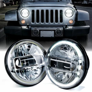 Xprite 7" Chrome 60W LED Headlights w/ Halo DRL for 1997-2018 Jeep Wrangler JK - Picture 1 of 7