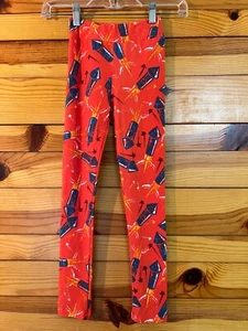 LulaRoe Patriotic Rocket Leggings EUC Girls Red Fireworks Print Size L/XL - Picture 1 of 2