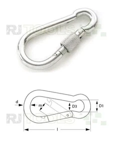 20 x Feuerwehr Karabinerhaken mit  Sicherheitsmutter - 120 x 11 mm - 927942 - Bild 1 von 1