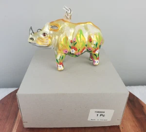 VTG - RHINOCEROS Blown Glass Hand Painted Christmas Ornament Made in Poland NEW - Picture 1 of 8