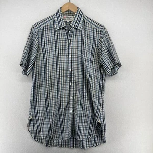 TURNBULL & ASSER Shirt M Silk Plaid Button Up Camp Cotton Blue England Vtg READ - Picture 1 of 19