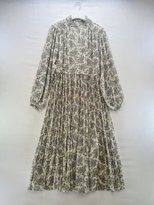 Uniqlo Midi Dress Size XS Relaxed Fit Cream Blue Vintage Floral Pleated Skirt - Picture 1 of 10