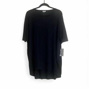 LuLaRoe Top SzXL Irma Black Novelty Print Tunic Oversized High/Low Closet Staple - Picture 1 of 6