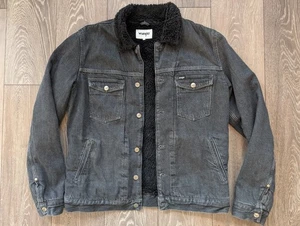 Giacca Sherpa Uomo Wrangler Denim Ottime Condizioni Large Nero/Grigio - Foto 1 di 7