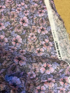3 Metres Grey & Lilac Floral 100% Cotton Printed Lawn Dress Fabric. - Picture 1 of 4