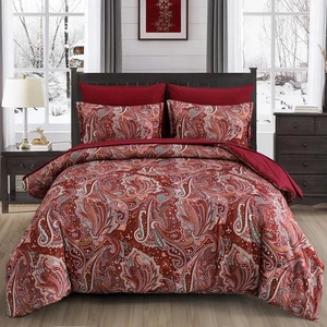 Set Piumino Paisley Rosso Queen Size, 7 Pezzi Letto in Borsa Boho Paisley Patte... - Foto 1 di 9