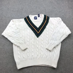 Vintage GAP Sweater Herren Medium weiß Zopfmuster Cricket Pullover Tennis UK 90s - Bild 1 von 11
