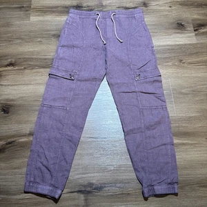 ANTHROPOLOGIE Taglia XXS PETITE Prugna Lino Viscosa Utility Cargo Pantaloni Jogger 26" - Foto 1 di 12
