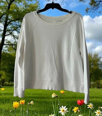 ATHLETA Women's Long Sleeve Crew Neck Cotton Cropped Pullover Top Small White - Image 1 of 4