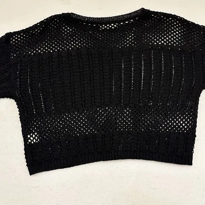 Nuevo Suéter Negro Talla M Tejido Abierto Recortado Manga Larga Caprichoso Gótico Crochet Y2K Foto 1 de 4