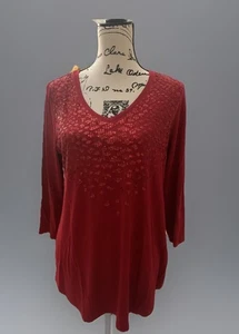 Camiseta Pullover Mujer Colección JM Rojo Secuencia Cuello en V Talla M Manga 3/4 - Imagen 1 de 6
