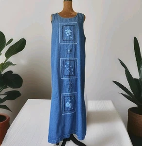 Vintage 90er Jeanskleid Dressbarn Gr. L bestickt Tank Style Teachercore - Bild 1 von 7