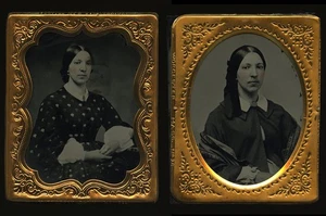 Two Ruby 9th Plate Ambrotypes Full Cases Same Young Women - Picture 1 of 14