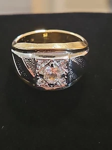 Vintage 18kt Vargas Gelbgold plattiert Herren Cz Faux Diamant Ring - Bild 1 von 8