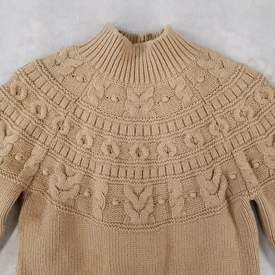 Suéter Banana Republic Mujer M Cable 3D Grueso Tejido Pullover Beige Cuello Simulado Foto 1 de 4