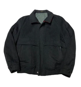 Vintage Stratojac Wool Bomber Jacket Mens Large Dark Gray Quilt Lined Macinaw - Picture 1 of 6