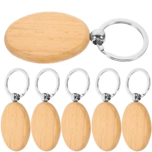 6 Pcs Wood Pendant Keyrings for Crafts Engravable Keychains Blank - Bild 1 von 12