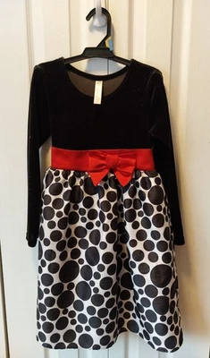 Vestido Cherokee Niñas 6X Formal Negro Terciopelo Lunares Vacaciones Manga Larga Usado en Excelente Condición Foto 1 de 4