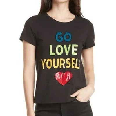 Chic Alice + Olivia Black Sequin Cotton T-Shirt Size Medium - Image 1 of 4