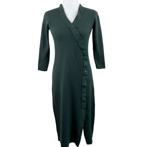 Vestito maglione midi Kate Spade verde manica 3 4 bottoni davanti aperto dietro piccolo
