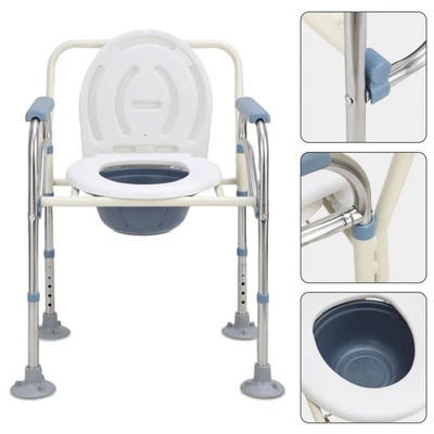 Toilettenstuhl Nachtstuhl Weiß Faltbar inkl. Eimer Höhenverstellbar WC Stuhl - Bild 1 von 4