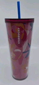 NEW Starbucks 2023 Spring Pink Floral Flower 24 Oz Tumbler Cold Cup With Straw - Picture 1 of 4