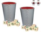 Genuine Leather Compact Dice Cups Grey Red + 16mm Ivory Poker Dice Spades Ace
