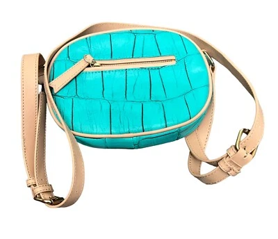 Bolso de Mano Kate Landry Usado Cuero de Cocodrilo Azul Verde Tostado Cremallera Verde Azulado Foto 1 de 2