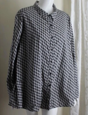 Cómoda Camisa Top Modernista EE. UU. Talla 2X OP-Art Estampado Funky Beige Gris BLOQUE Foto 1 de 4