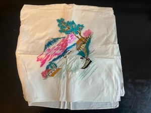 Vintage Silk Japan Embroidered 28" x 29" Colorful Scarf (1950's) Korean War Era - Picture 1 of 2
