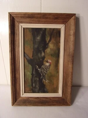 Pintura al óleo rústica vintage parpadeo pájaro carpintero del noreste firmada por Hoffmann Foto 1 de 4