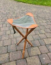 Vintage Tripod Stool Wooden Folding Chair Hunting Leather Canvas Camping Fishing