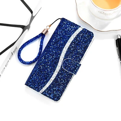 Glitter Flash Wallet Strap Flip Card Bag Case Cover Women Girl For Various Phone - Image 1 of 4