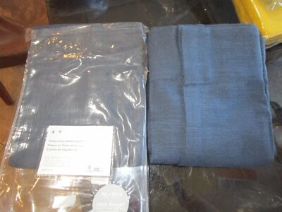 2 West Elm Heavy Linen cotton drapes panels curtains midnight blue  48 X 96 New - Image 1 of 3